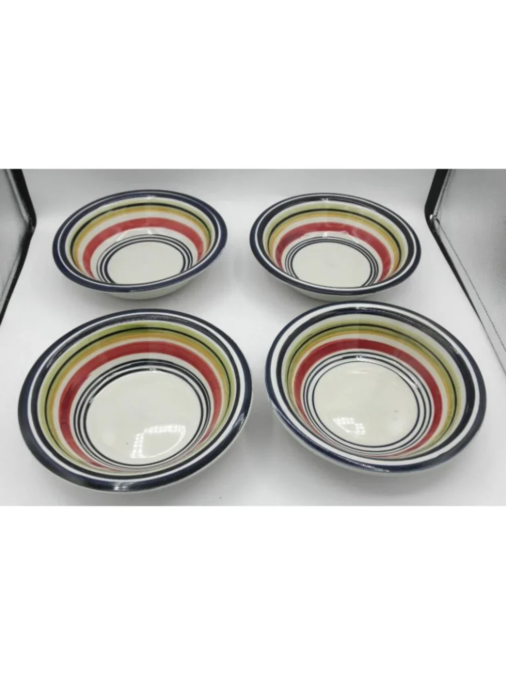 Multi Stripe by Pier 1 Bowl Set of 4 Pattern PERMUS Lot A GLAZE FLAWS